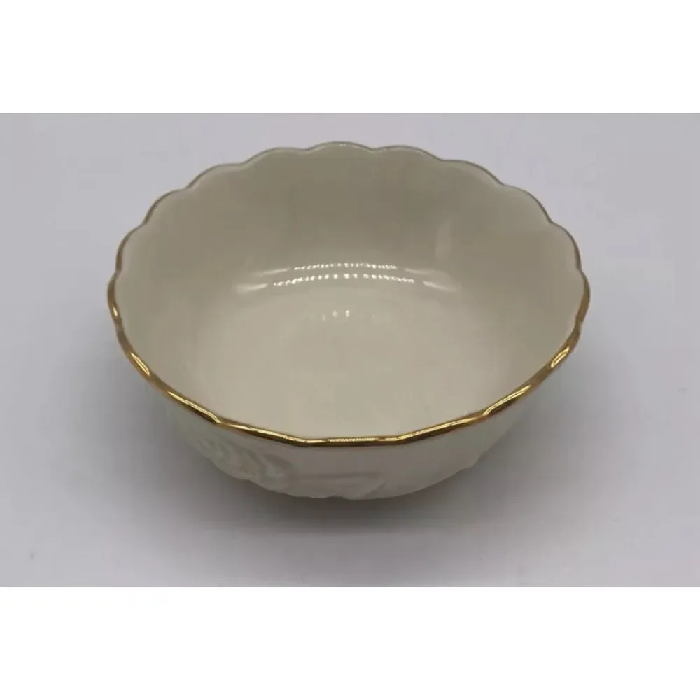 Vintage Lenox Porcelain Bowls Rose Blossom Pattern 5 5”D Ivory 24K Gold Trim